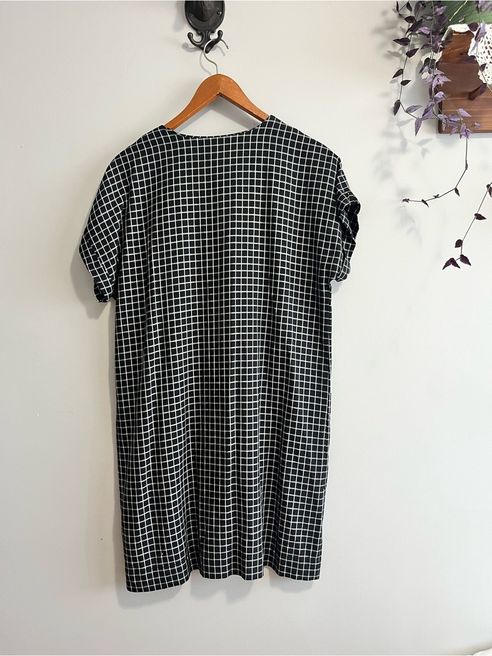 Frank and Oak Black & White Grid Button-Front Pocket Dress size small *runslarge - Picture 6 of 8